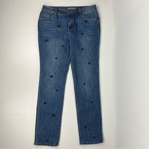 Westport Woman’s Jeans Signature Fit Straight Size 8 Blue Embroidered Flowers